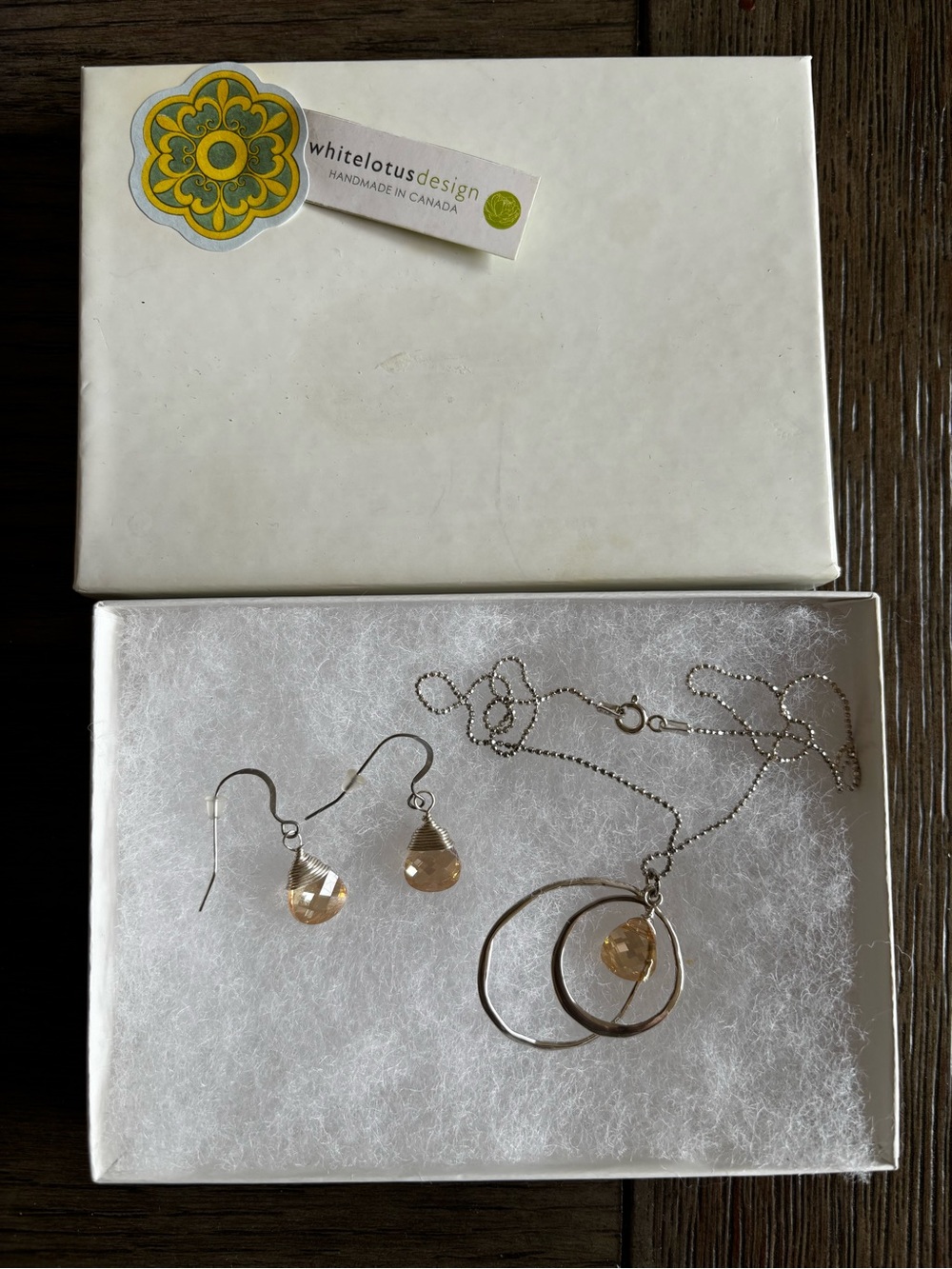 Sterling Silver Necklace & Earrings Set with Champagne Crystals